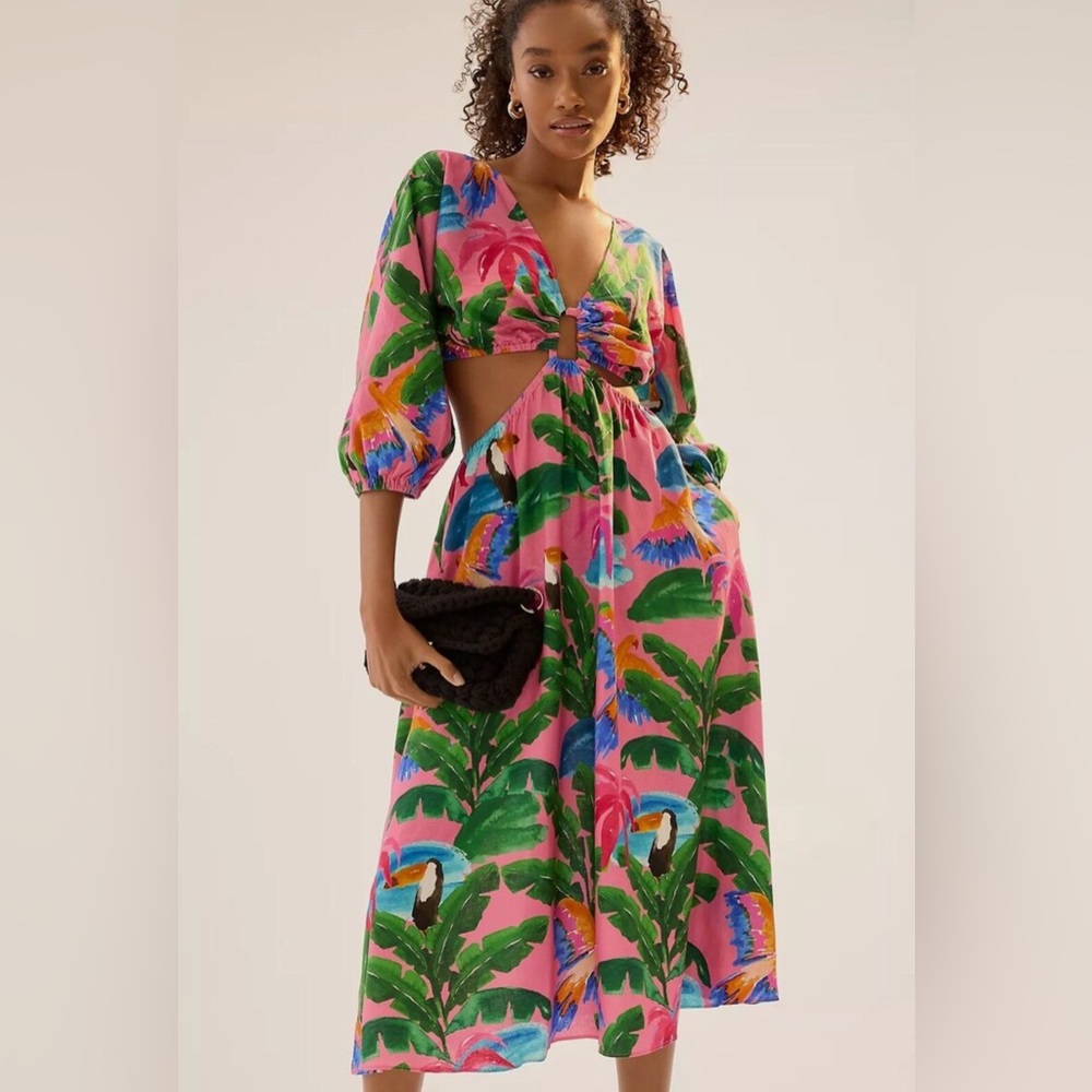 LIKE NEW! FARM Rio Cutout dress with tropical print sz.S